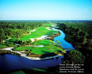 Arial view of PGA 8th hole in Port St Lucie, Florida.